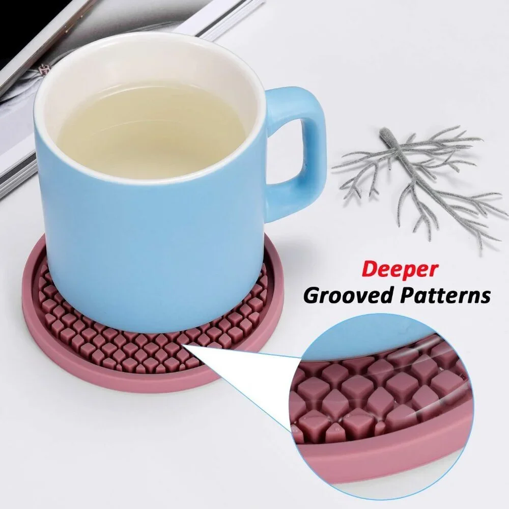 Silicone Coasters [6 Pack] Thickened Drink Coasters with Holder - Cup Mat - Non-